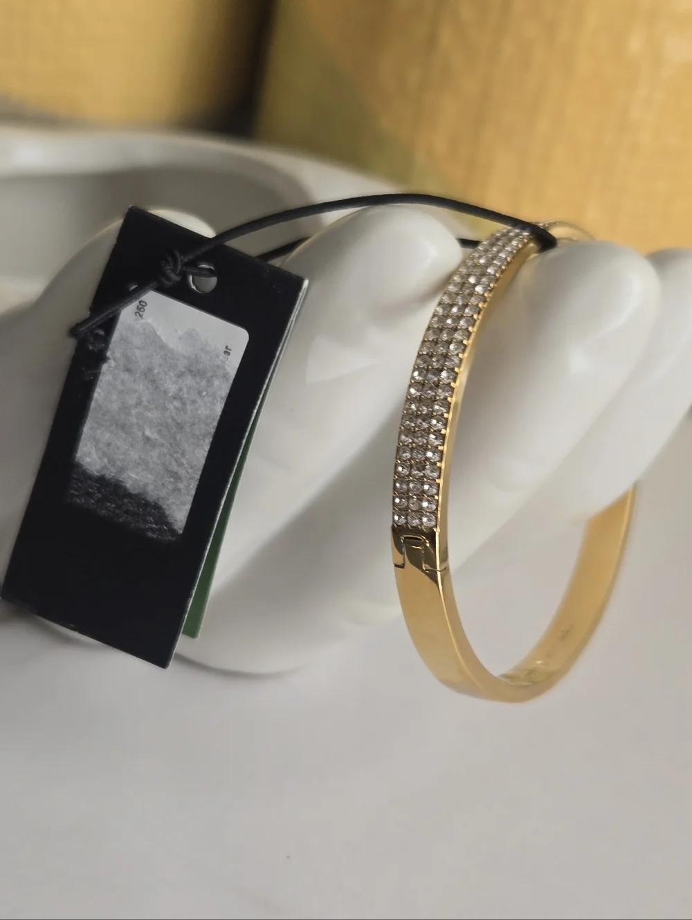NWT Kate Spade Gold Tone Pavé Double-Row Hinged Bangle Bracelet